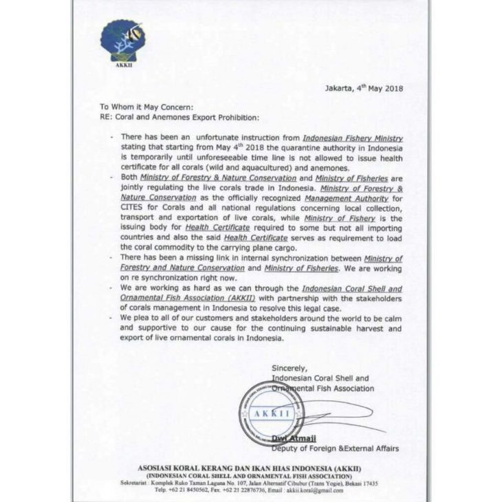 exportation coraux Indonésie